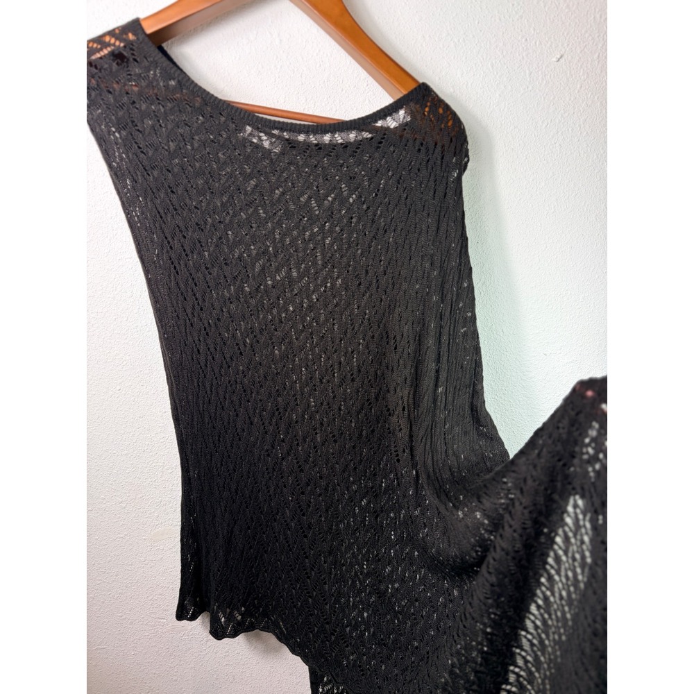 Karen Lessly Women Top Black OS Asymmetrical Lace Open Knit Sheer Boho